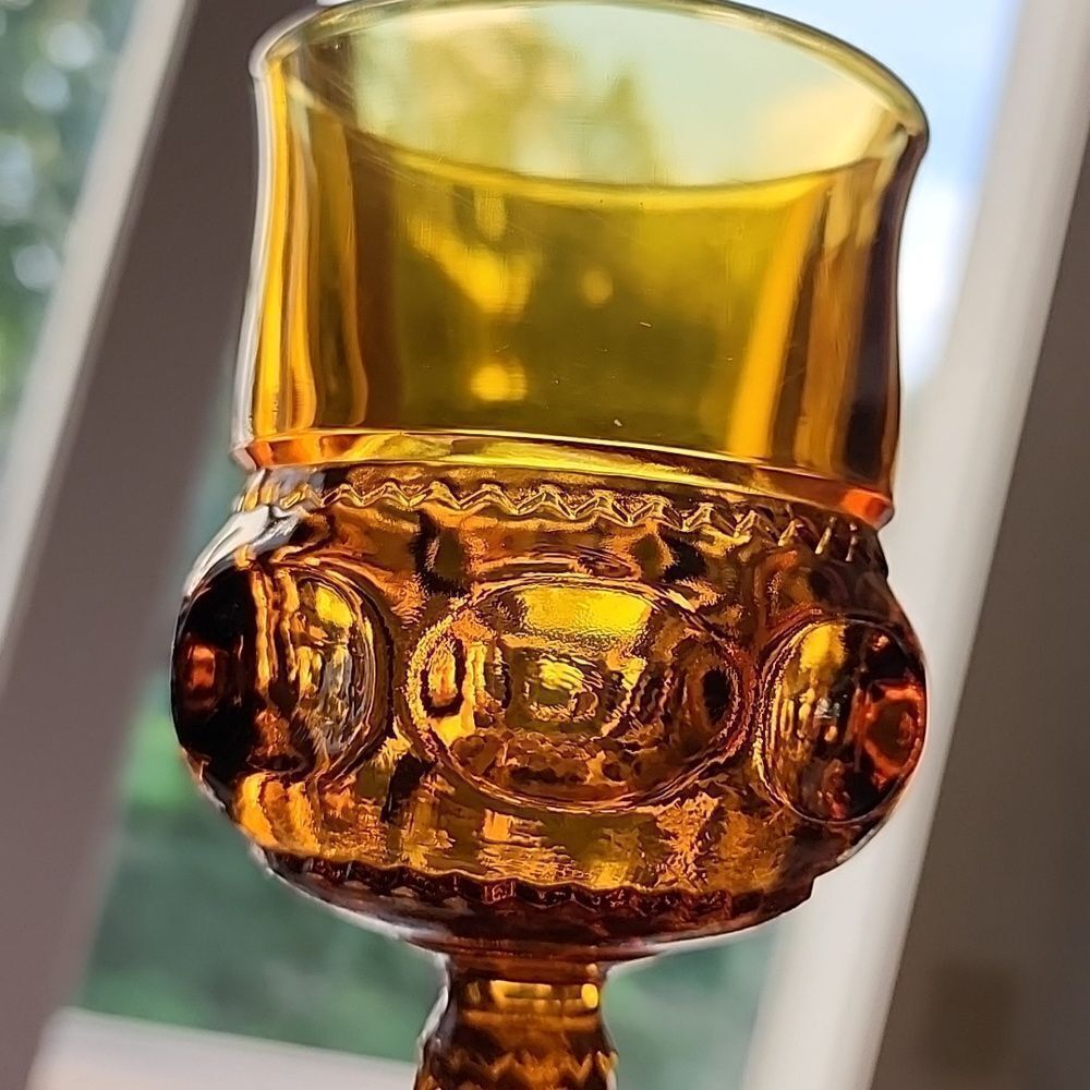 Vintage Set Of 4 Amber Indiana Glass Kings Crown 1960's Drink Glasses MCM